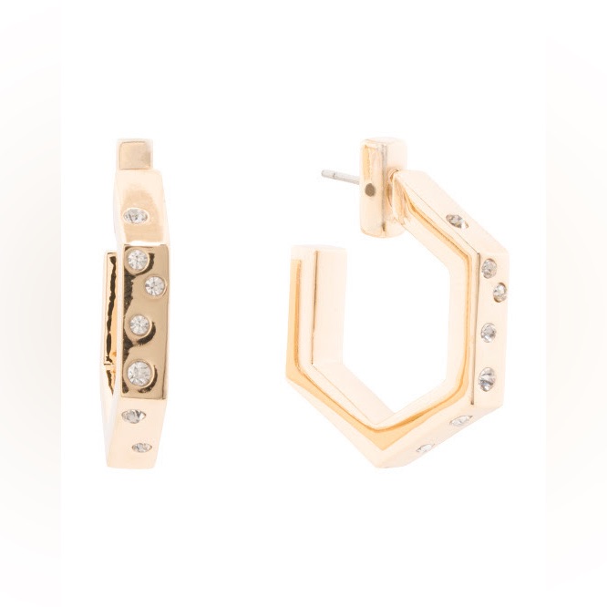 Allsaints Scatter Pave Hexagon Hoop Earrings Gold Tone With Stones 39$